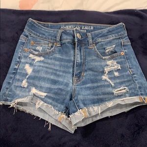 High-Rise Denim Distressed Shorts